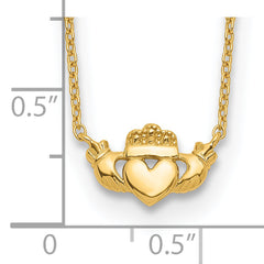 14K Gold Polished Claddagh Necklace Elegant Women's Jewelry 17 Inch
