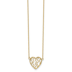 Sophia Jewelers 14K Gold Heart Necklace with Polished Diamond-Cut Satin Finish