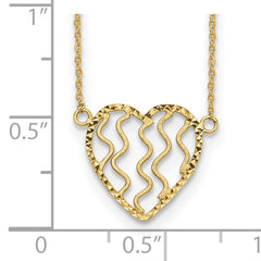 Sophia Jewelers 14K Gold Heart Necklace with Polished Diamond-Cut Satin Finish