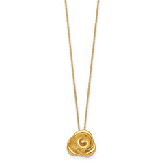 14K Gold Polished Puffed Rose Necklace with Elegant Hollow Design