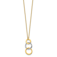 14K Two-Tone Gold Necklace with Polished Textured 3-Circle Charm