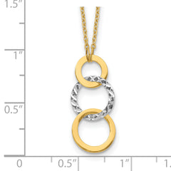 14K Two-Tone Gold Necklace with Polished Textured 3-Circle Charm