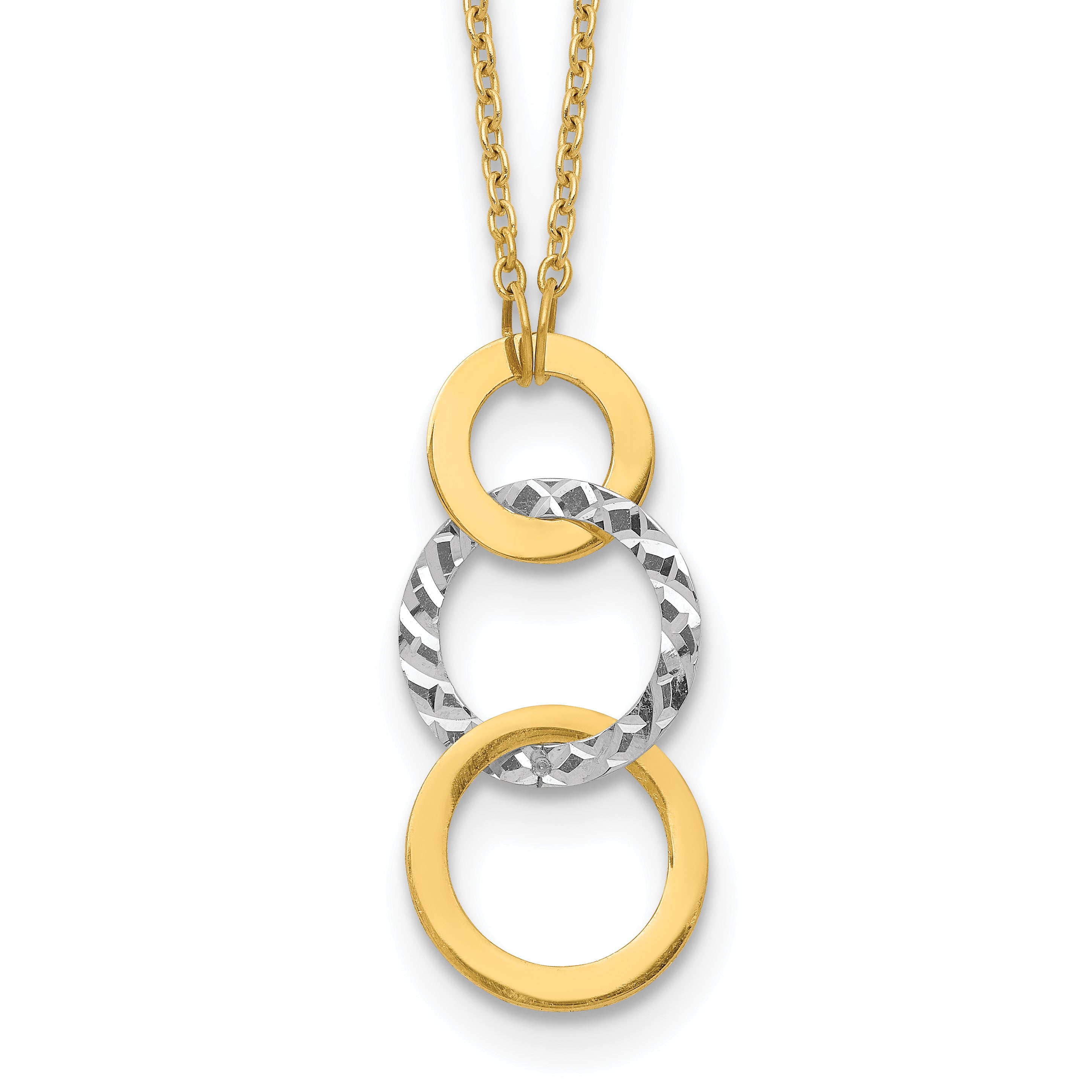 14k Two-tone Polished & Textured 3-Circle Necklace