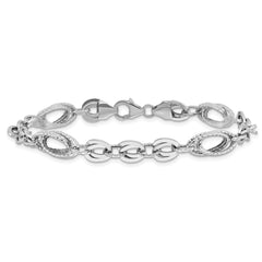 14k White Polished & Textured Oval Fancy Link Bracelet