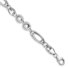 14k White Polished & Textured Oval Fancy Link Bracelet