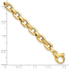 14K Gold Polished & Textured Fancy Link Bracelet