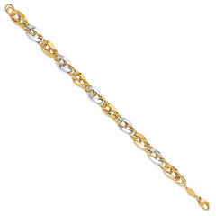 14K Two-tone Polished Fancy Double Curb Link Bracelet