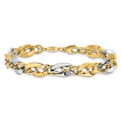 14K Two-tone Polished Fancy Double Curb Link Bracelet
