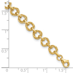 14K Polished & Textured Fancy Link Bracelet