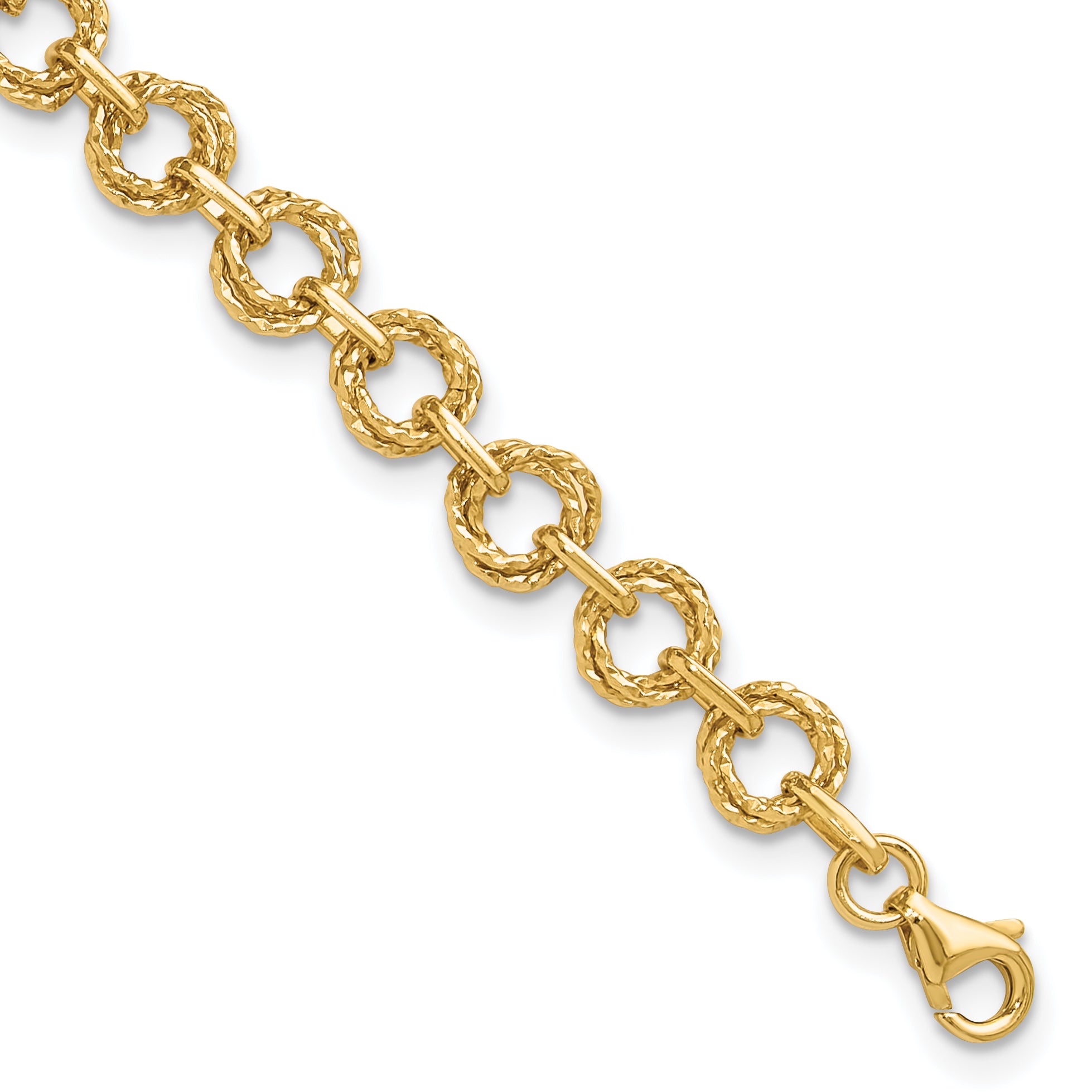 14K Polished & Textured Fancy Link Bracelet