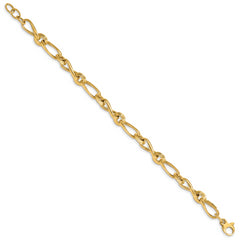 14K Polished & Grooved with .5 in ext. Fancy Link Bracelet