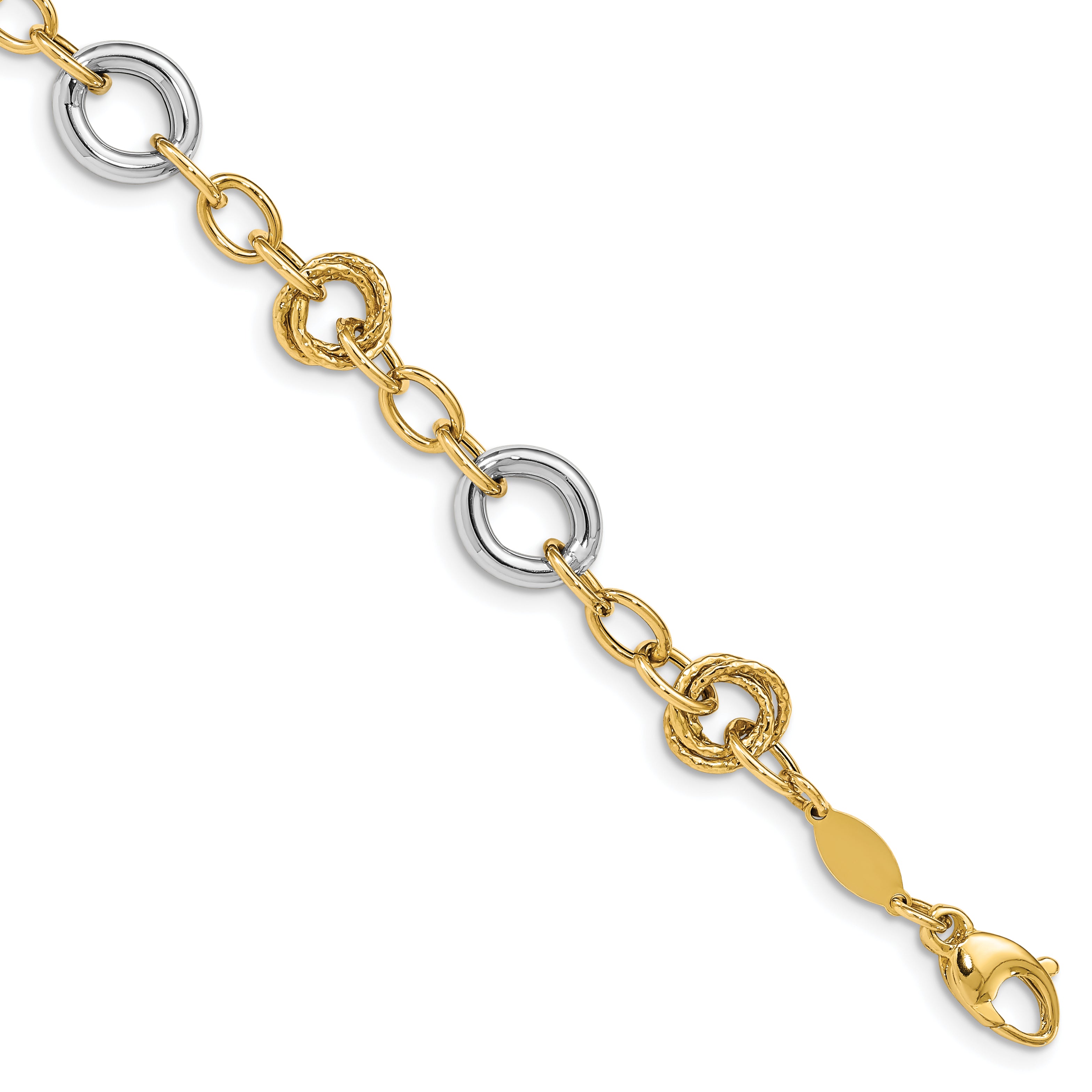 14K Two-tone Fancy Circles Cable Link Bracelet