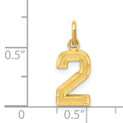 14K Small Brushed Diamond-cut Number 2 Charm