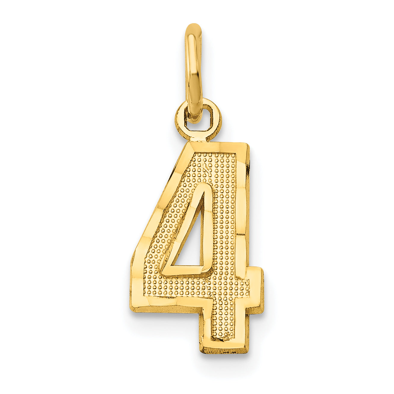 14k Small Brushed Diamond-cut Number 4 Charm
