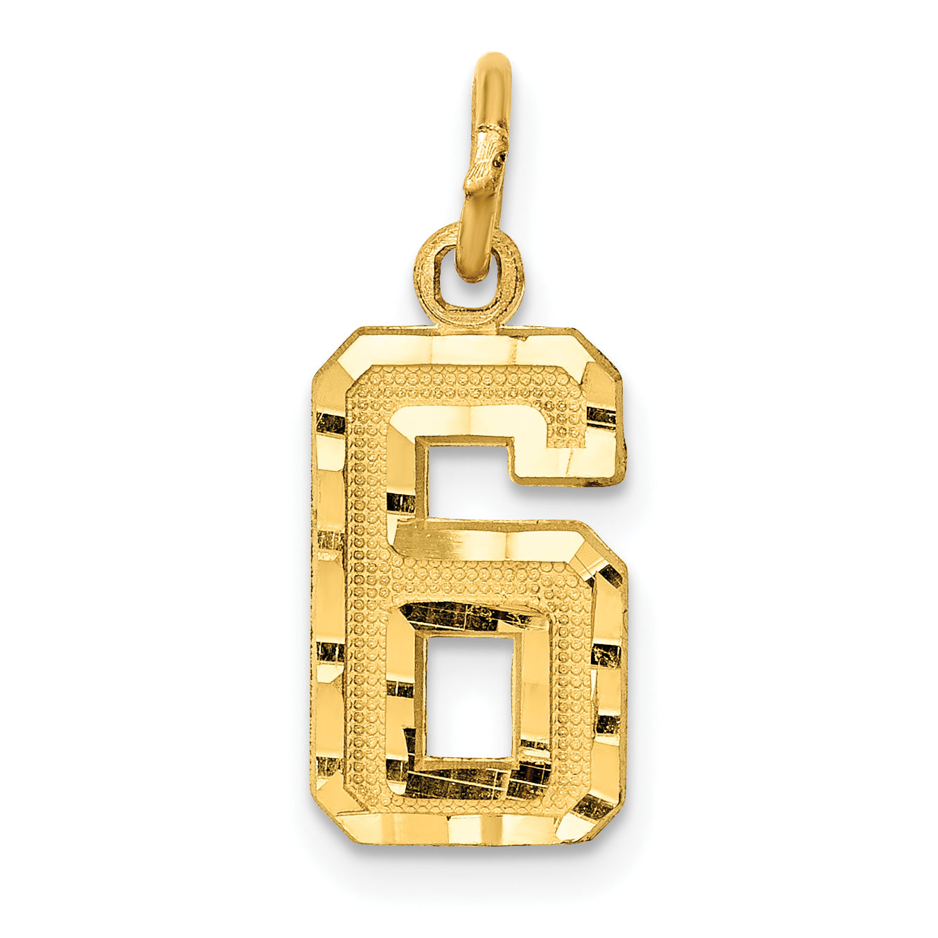 14k Small Brushed Diamond-cut Number 6 Charm