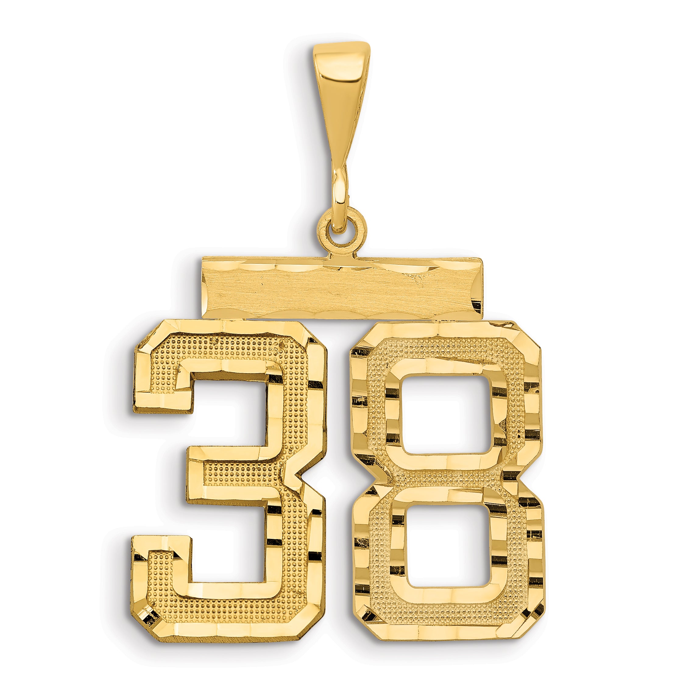 14k Small Brushed Diamond-cut Number 38 Charm