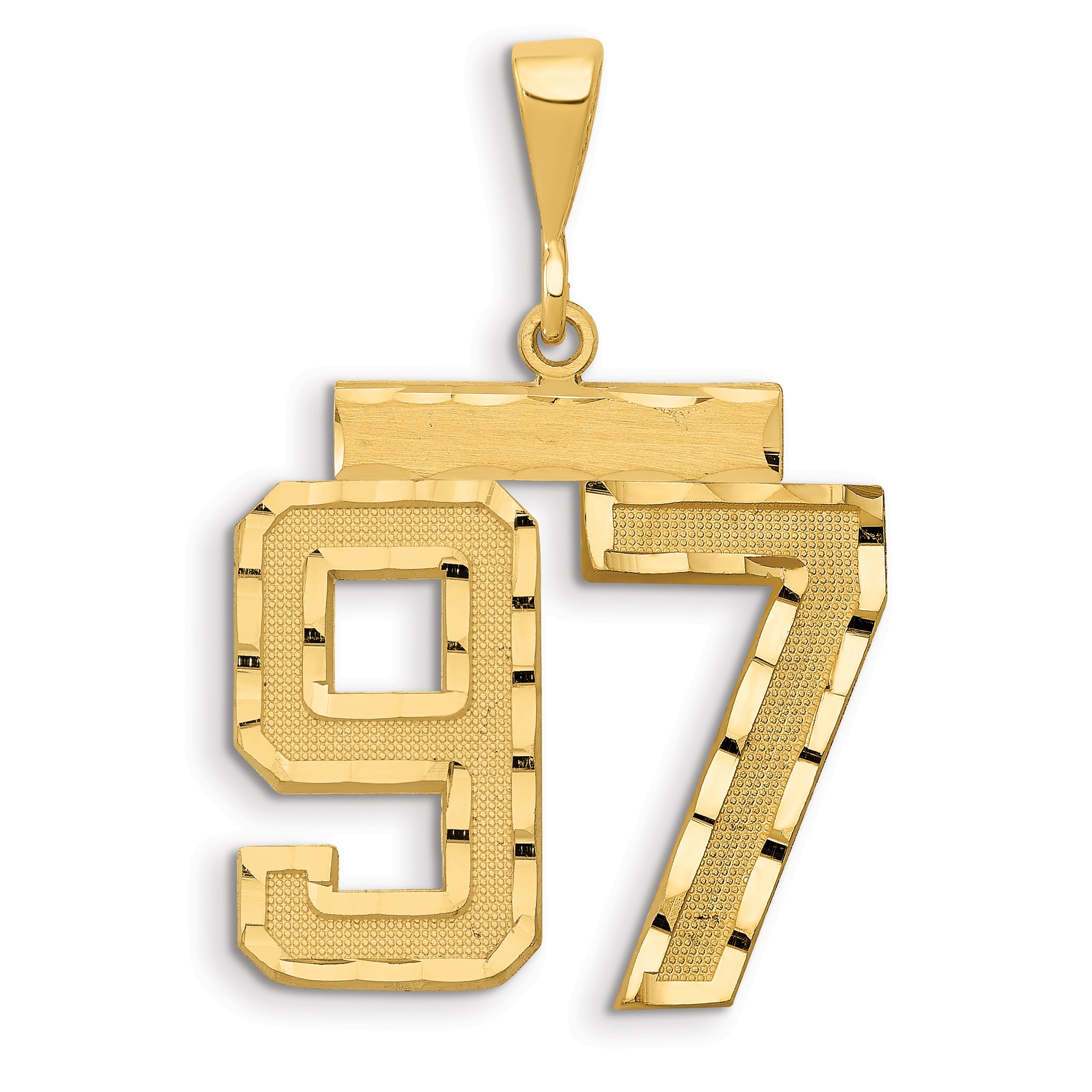 14k Small Brushed Diamond-cut Number 97 Charm