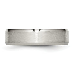 StainleSterling Silver Steel Brushed and Polished 6mm Flat Beveled Edge Band