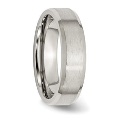 StainleSterling Silver Steel Brushed and Polished 6mm Flat Beveled Edge Band