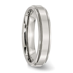 StainleSterling Silver Steel Polished 5mm Ridged Edge Band