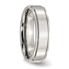 StainleSterling Silver Steel Polished 6mm Ridged Edge Band
