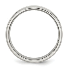 StainleSterling Silver Steel Polished 7mm Ridged Edge Band