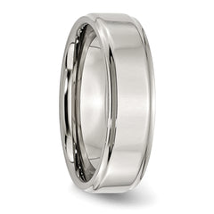 StainleSterling Silver Steel Polished 7mm Ridged Edge Band