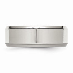 Stainless Steel 8mm Ridged Edge Polished Wedding Band Engravable