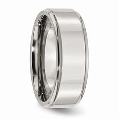 Stainless Steel 8mm Ridged Edge Polished Wedding Band Engravable