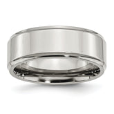 Stainless Steel 8mm Ridged Edge Polished Wedding Band Engravable