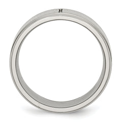 StainleSterling Silver Steel Brushed and Polished CroSterling Silver 8mm Ridged Edge Band