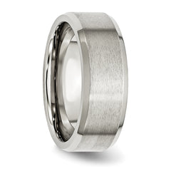 StainleSterling Silver Steel Polished with Brushed Center 8mm Flat Beveled Edge Band