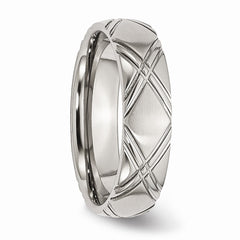 Stainless Steel Criss-cross Wedding Band with Brushed Polished Finish