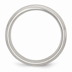 Stainless Steel Wedding Band with Sterling Silver Inlay and Ridged Edge