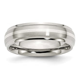 Stainless Steel Wedding Band with Sterling Silver Inlay and Ridged Edge