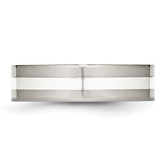 Stainless Steel WithSterling Silver Inlay Polished 6mm Flat Band