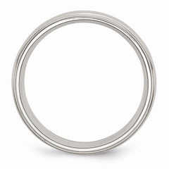 Stainless Steel Silver Inlay Wedding Band with Ridged Edge Engravable