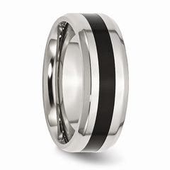 Sophia Jewelers Stainless Steel Black Enamel Wedding Band with Polished Beveled Edge