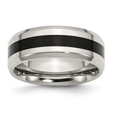 Sophia Jewelers Stainless Steel Black Enamel Wedding Band with Polished Beveled Edge