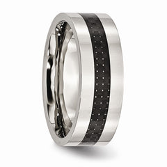 Stainless Steel Wedding Band with Black Carbon Fiber Inlay