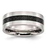 Stainless Steel Wedding Band with Black Carbon Fiber Inlay