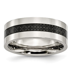 Stainless Steel Wedding Band with Black Carbon Fiber Inlay