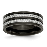 Sophia Jewelers Stainless Steel Wedding Band with Black Carbon Fiber Inlay Engravable