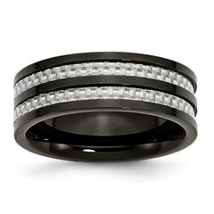 Sophia Jewelers Stainless Steel Wedding Band with Black Carbon Fiber Inlay Engravable