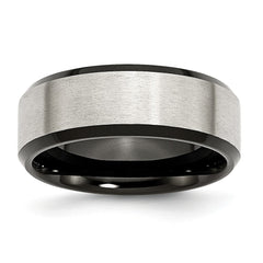 Sophia Jewelers Stainless Steel Wedding Band with Black IP Beveled Edge