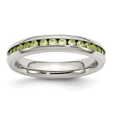 Stainless Steel Green CZ Ring with Polished Finish, 4mm August Birthstone