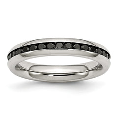 Stainless Steel Fashion Ring with Black CZ Polished Finish by Sophia Jewelers