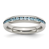 Sophia Jewelers Polished Stainless Steel Teal CZ December Birthstone Ring