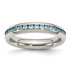 Sophia Jewelers Polished Stainless Steel Teal CZ December Birthstone Ring