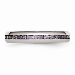 Stainless Steel Purple CZ February Birthstone Polished Ring 4mm